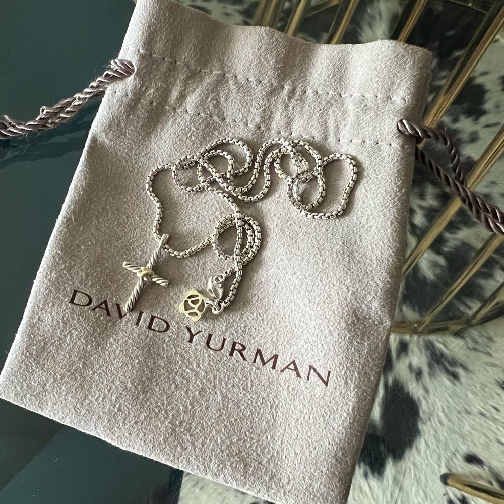 David Yurman Petite X Cross Necklace
Sterling Silver with 14K Yellow Gold, 24mm.